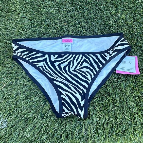 NWT Kate Spade Black and White Zebra Print bikini bottom in Size M Mob Wife - Picture 1 of 4